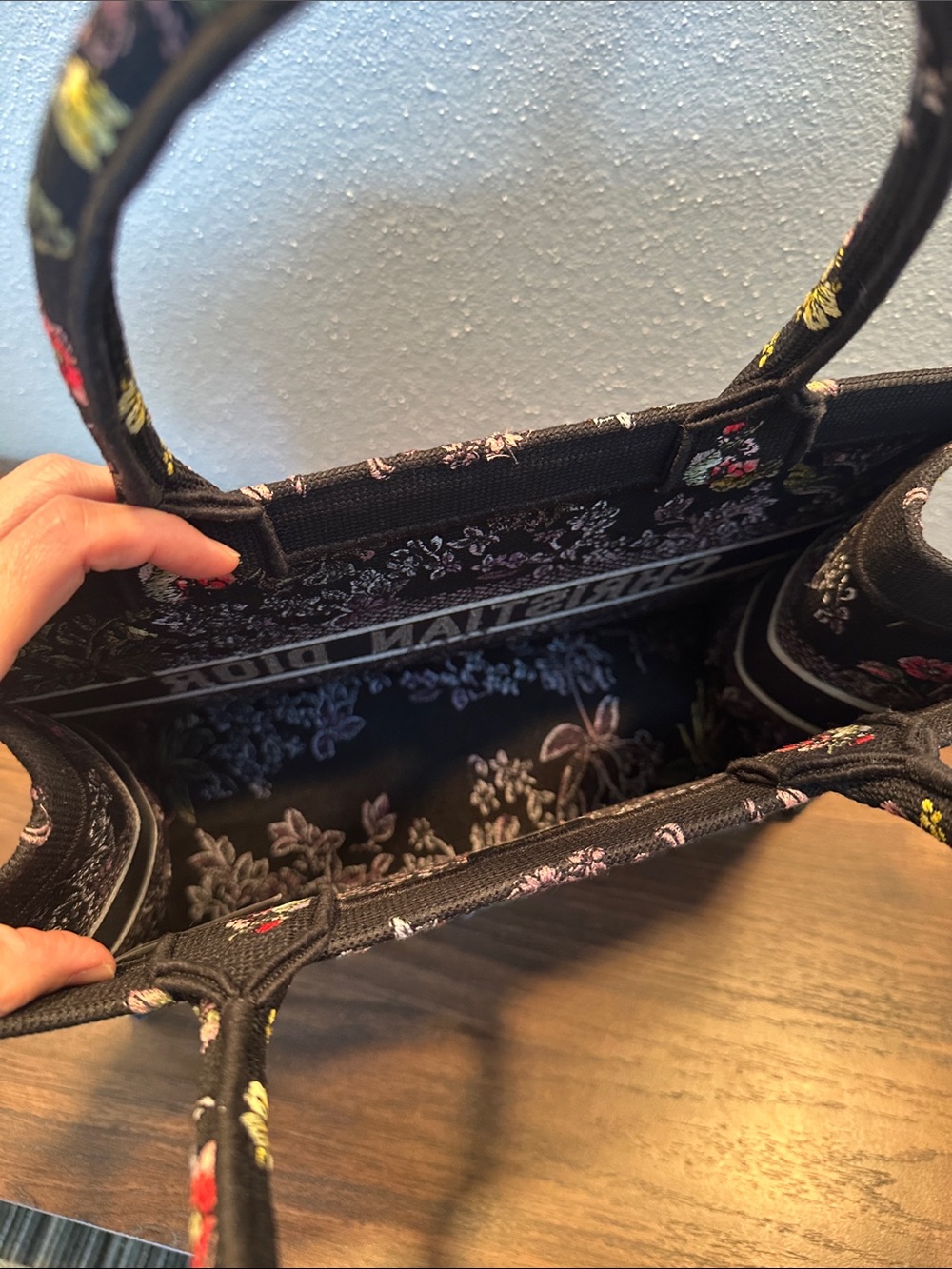 INSPIRED Black Floral Embroidered Logo Book Tote - Picture 7 of 12